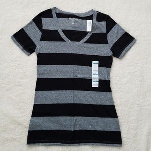 NWT Black and Grey Striped V Neck